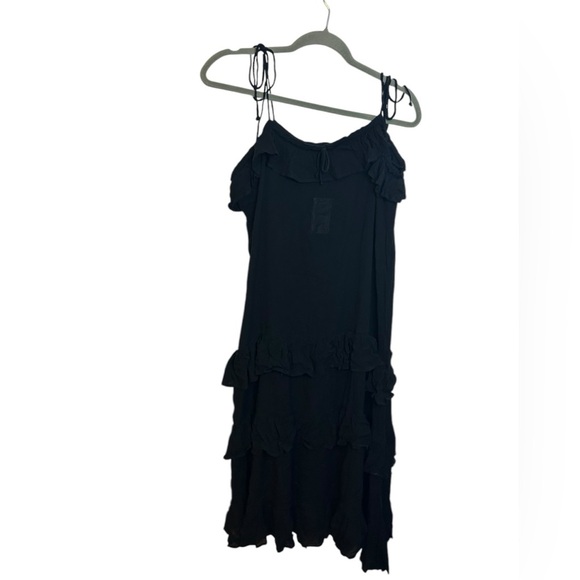 Nwt Area Stars Black Shoulder Tie Ruffle Midi Sundress - Picture 1 of 5